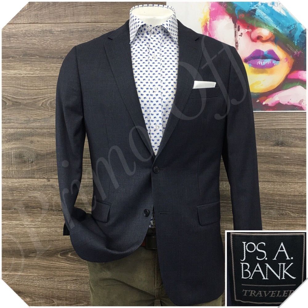 JOS A BANK Mens Blazer Sport Coat Casual Suit Jacket Size 42L Slim Fit Wool Suit